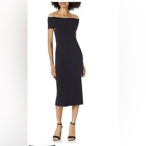 Lark & Ro Women’s Navy Off Shoulder Cup Sleeve Fitted Sheath Midi Dress (XL)